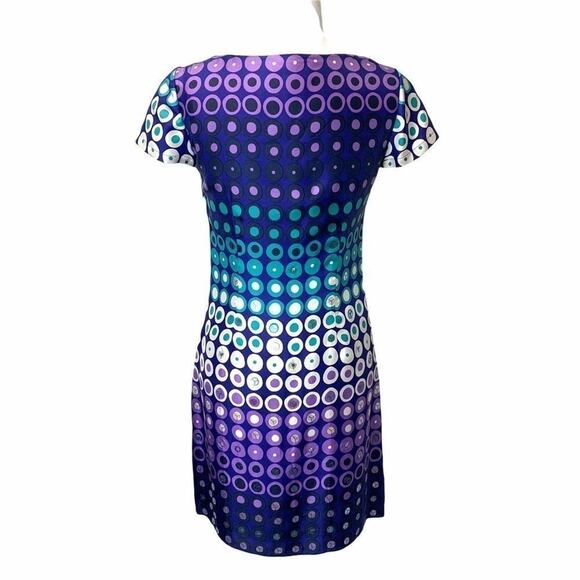 Boden 100% Silk Ombré Circle Print Shift Dress Size 4 Cobalt Blue Purple Sequin - Picture 7 of 14